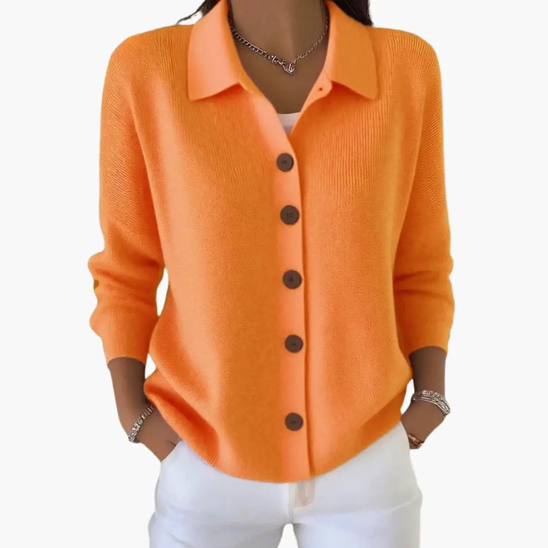CYRA | Women's Lapel Collar Cardigan with Button Closure and Textured Knit