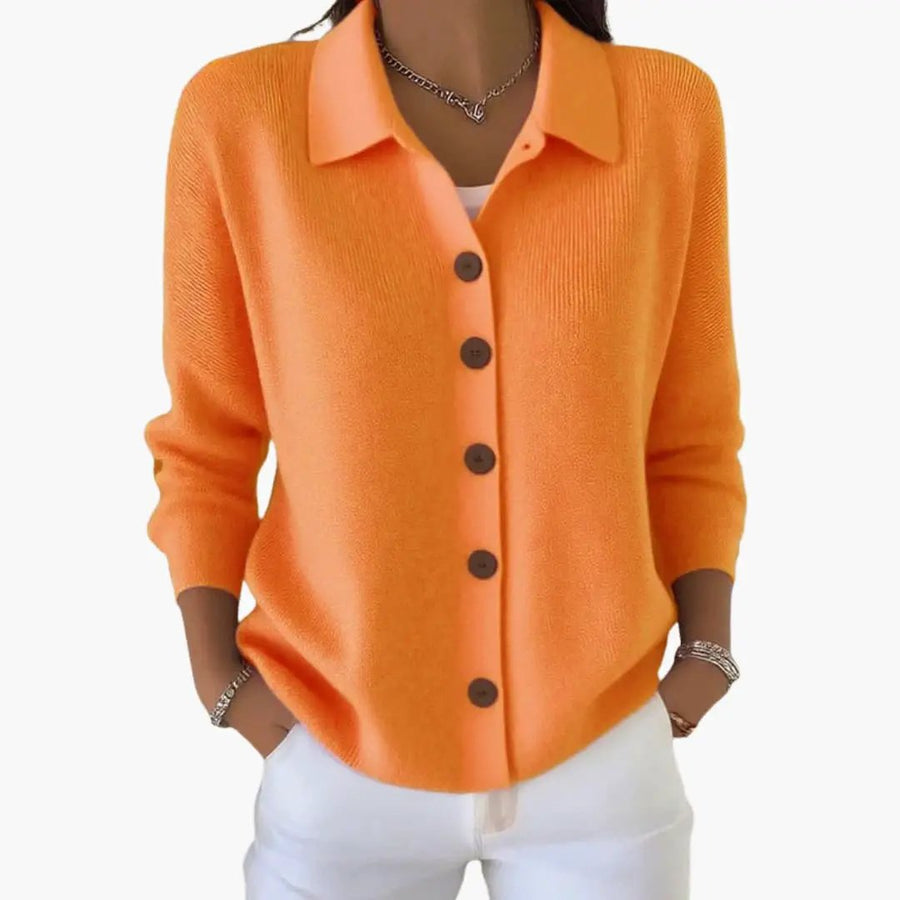 CYRA | Women's Lapel Collar Cardigan with Button Closure and Textured Knit