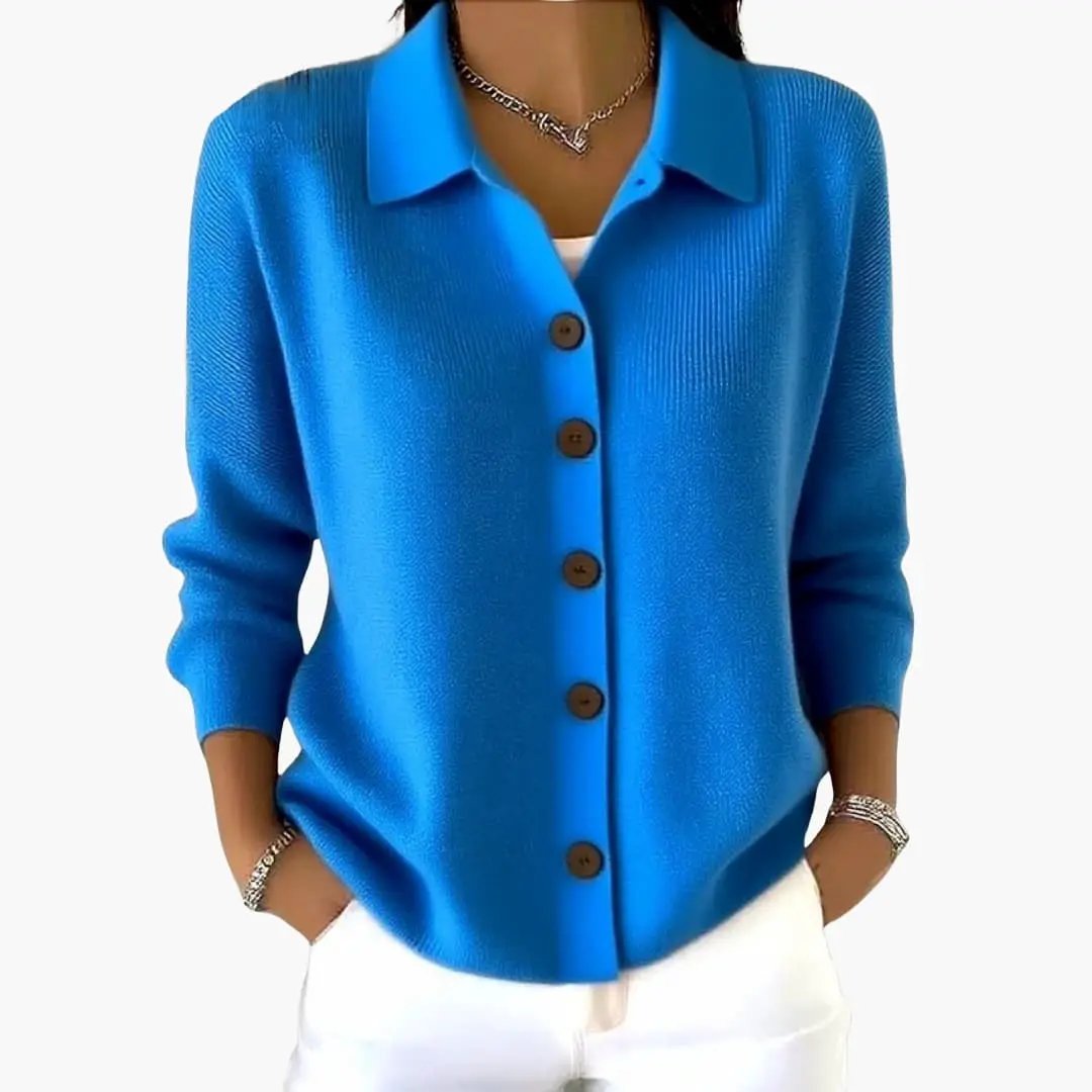 CYRA | Women's Lapel Collar Cardigan with Button Closure and Textured Knit