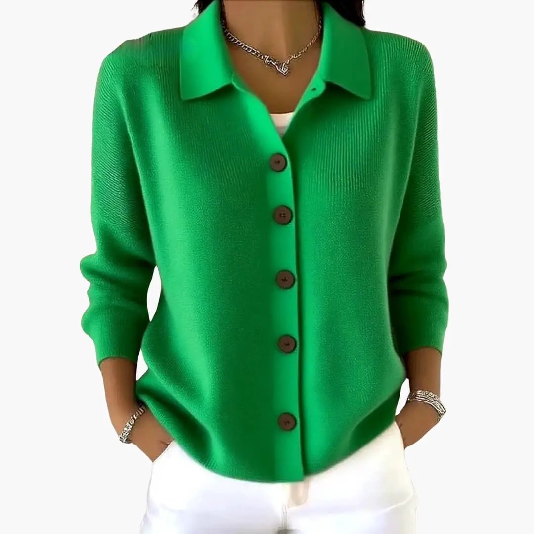 CYRA | Women's Lapel Collar Cardigan with Button Closure and Textured Knit