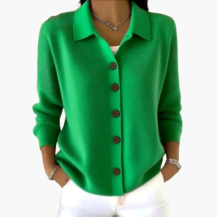 CYRA | Women's Lapel Collar Cardigan with Button Closure and Textured Knit