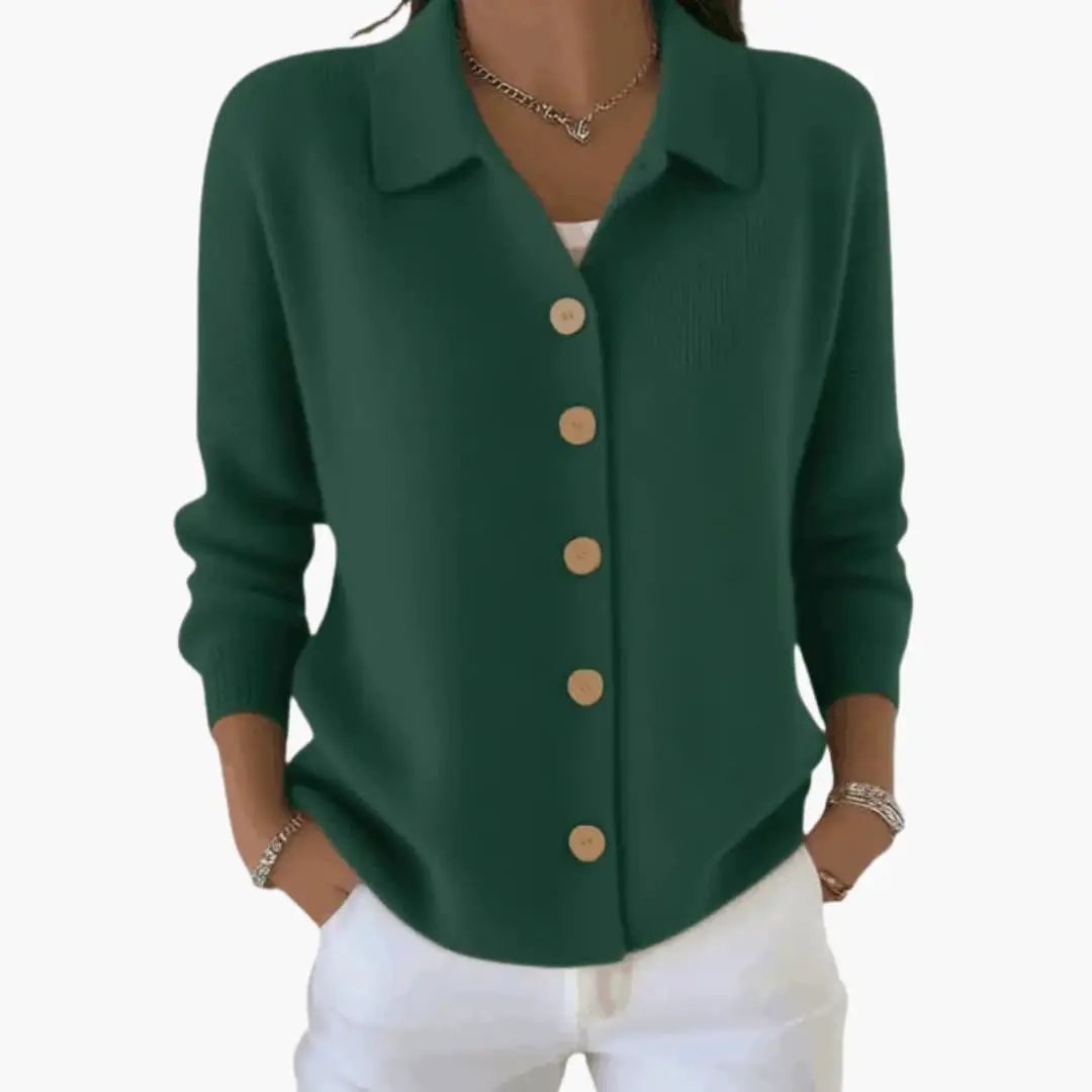 CYRA | Women's Lapel Collar Cardigan with Button Closure and Textured Knit