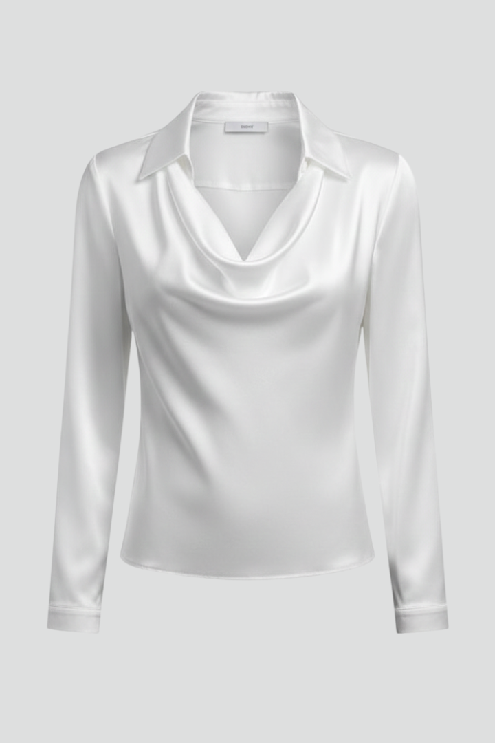 MILANA | Women’s Blouse with Draped Collar and Long Sleeves