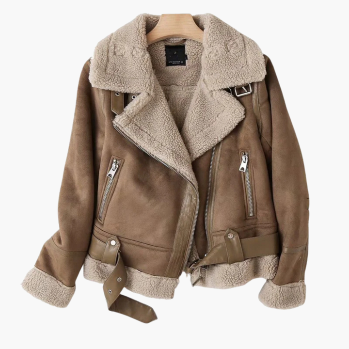 CLAUDINE | Zip Jacket with Plush Inner Layer and Adjustable Belt Hem