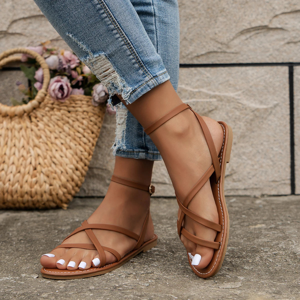 CRIZA | Casual Roman Women's Sandals with Zipper Back