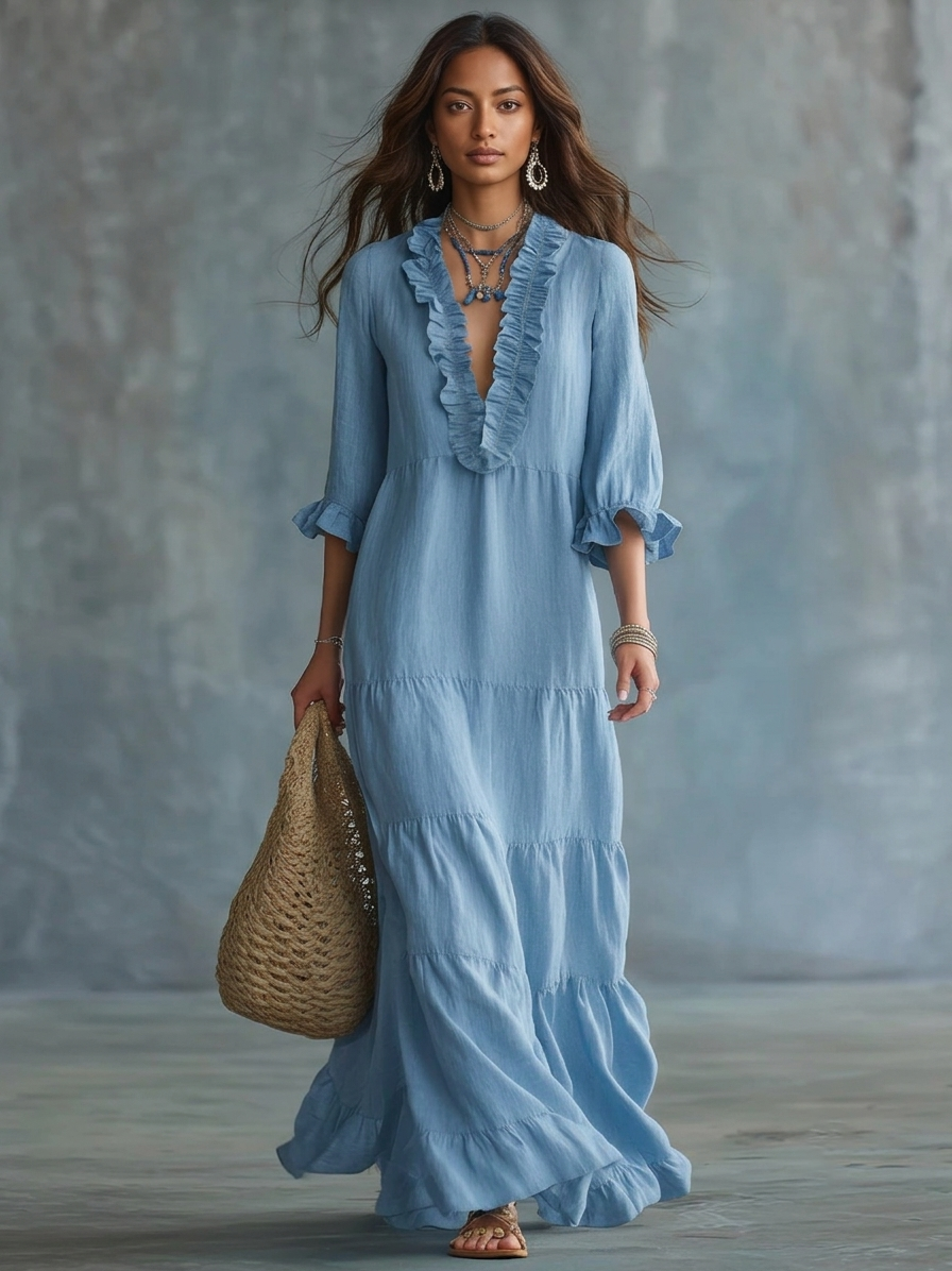 ANITA | Bohemian Maxi Dress with V-Neck