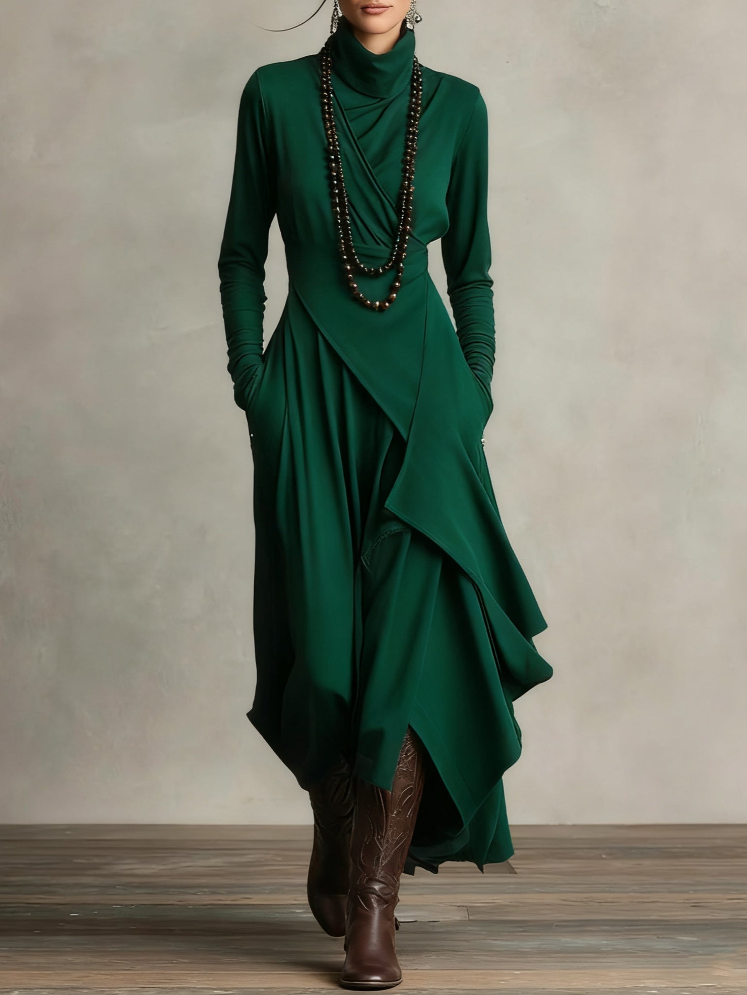ARIELLE | Vintage Asymmetrical Turtleneck Dress