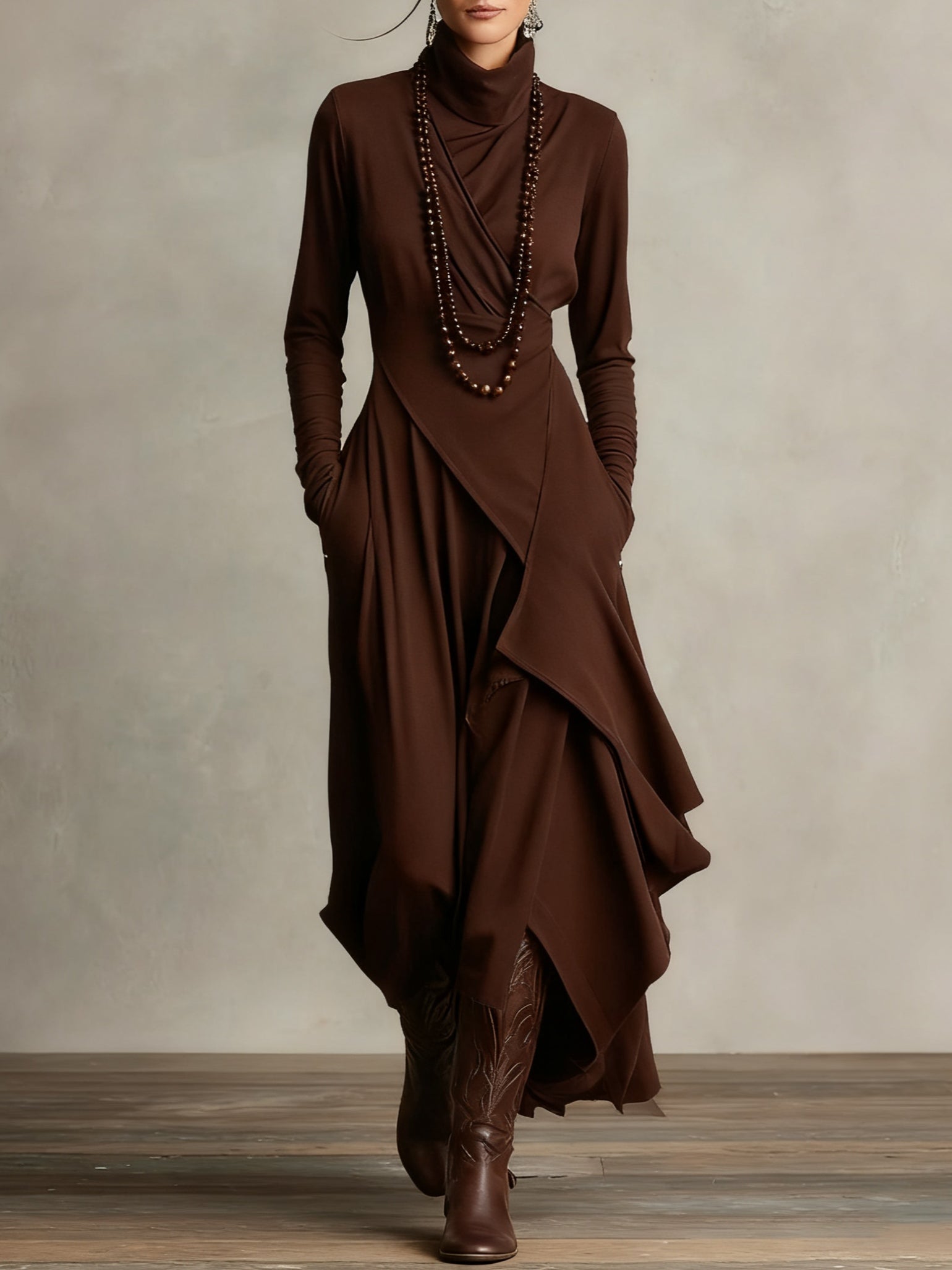 ARIELLE | Vintage Asymmetrical Turtleneck Dress