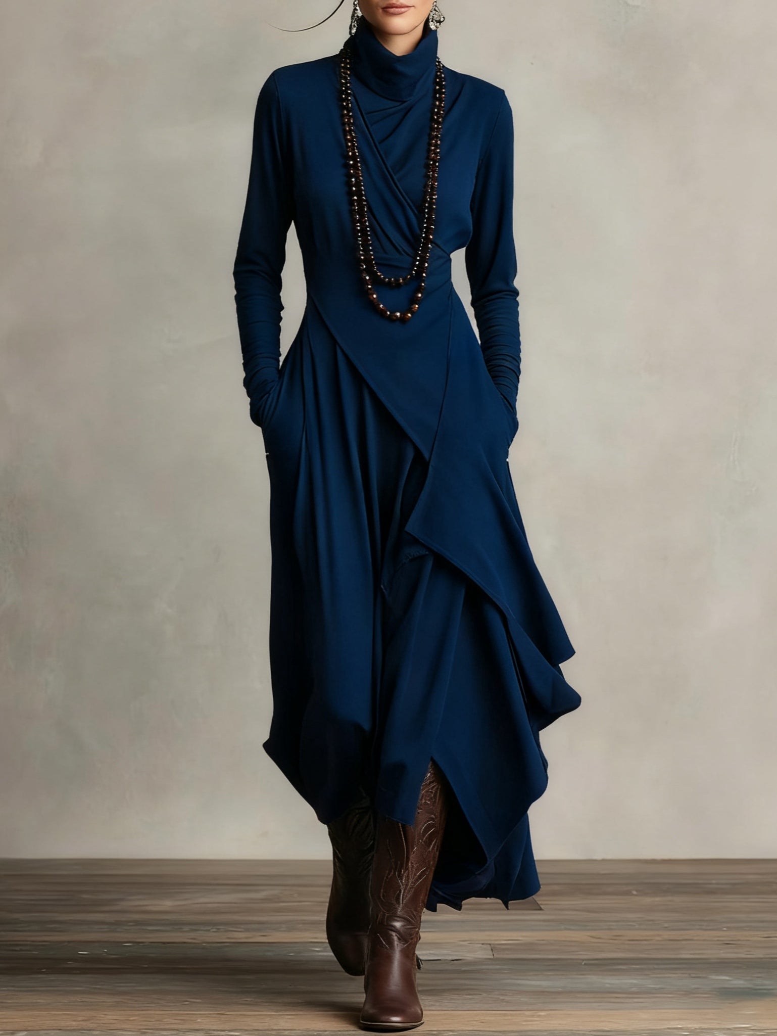 ARIELLE | Vintage Asymmetrical Turtleneck Dress