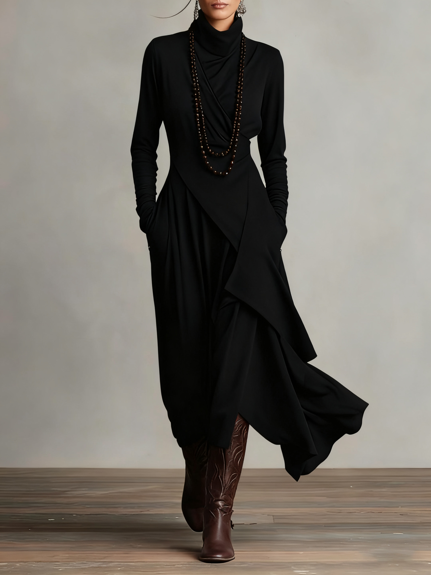 ARIELLE | Vintage Asymmetrical Turtleneck Dress