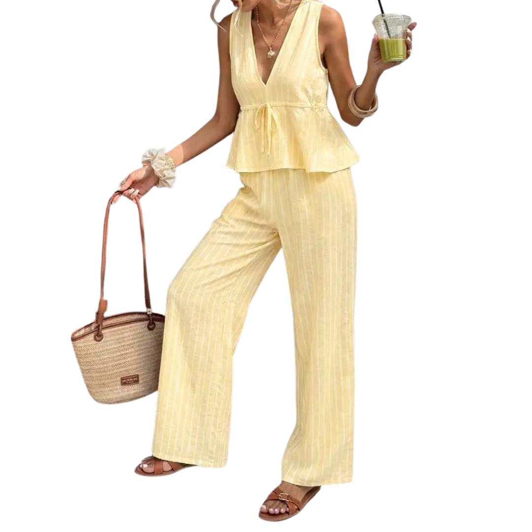 NADETTE | Striped Bohemian Tie-Waist Two-Piece Set