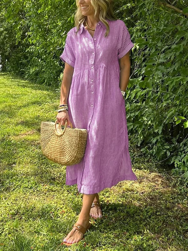 MYAN | Women's Button-Down Striped Shirt Dress