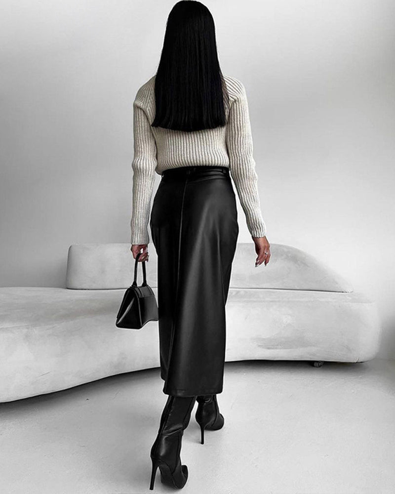 AMY | High Waist Front Split Midi Skirt