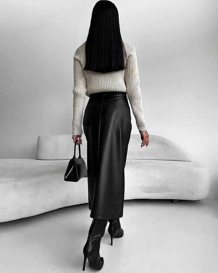 AMY | High Waist Front Split Midi Skirt