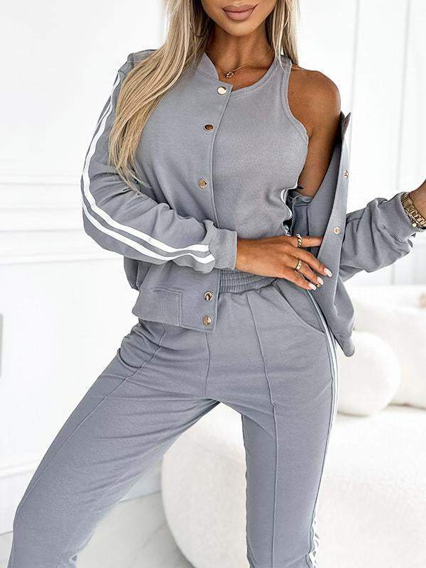 JOLIE  | Women's Striped Jacket, Vest & Pants Set
