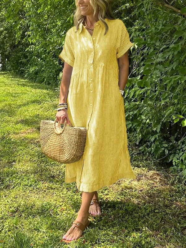 MYAN | Women's Button-Down Striped Shirt Dress