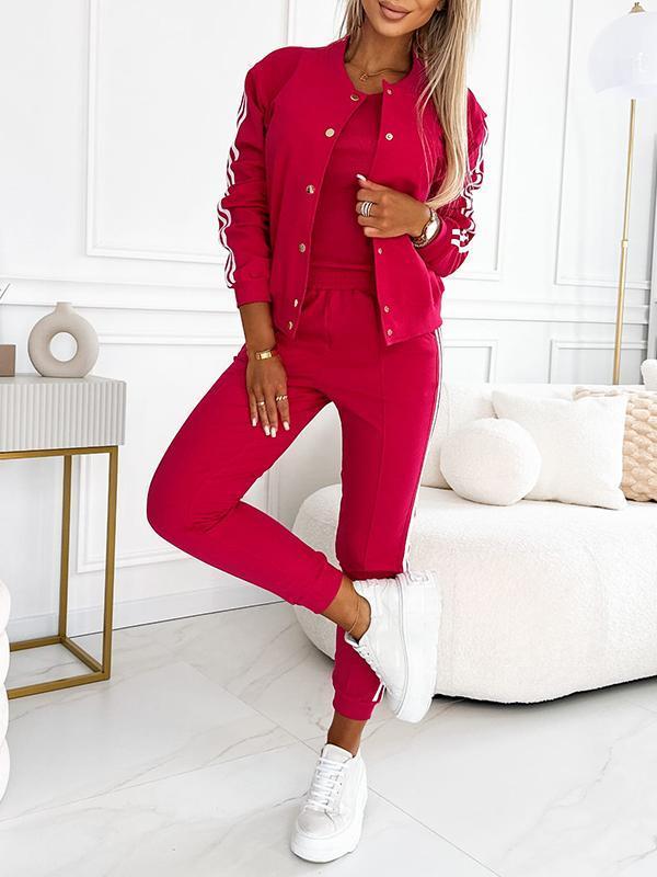 JOLIE  | Women's Striped Jacket, Vest & Pants Set