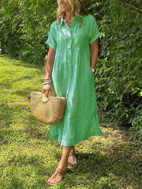 MYAN | Women's Button-Down Striped Shirt Dress