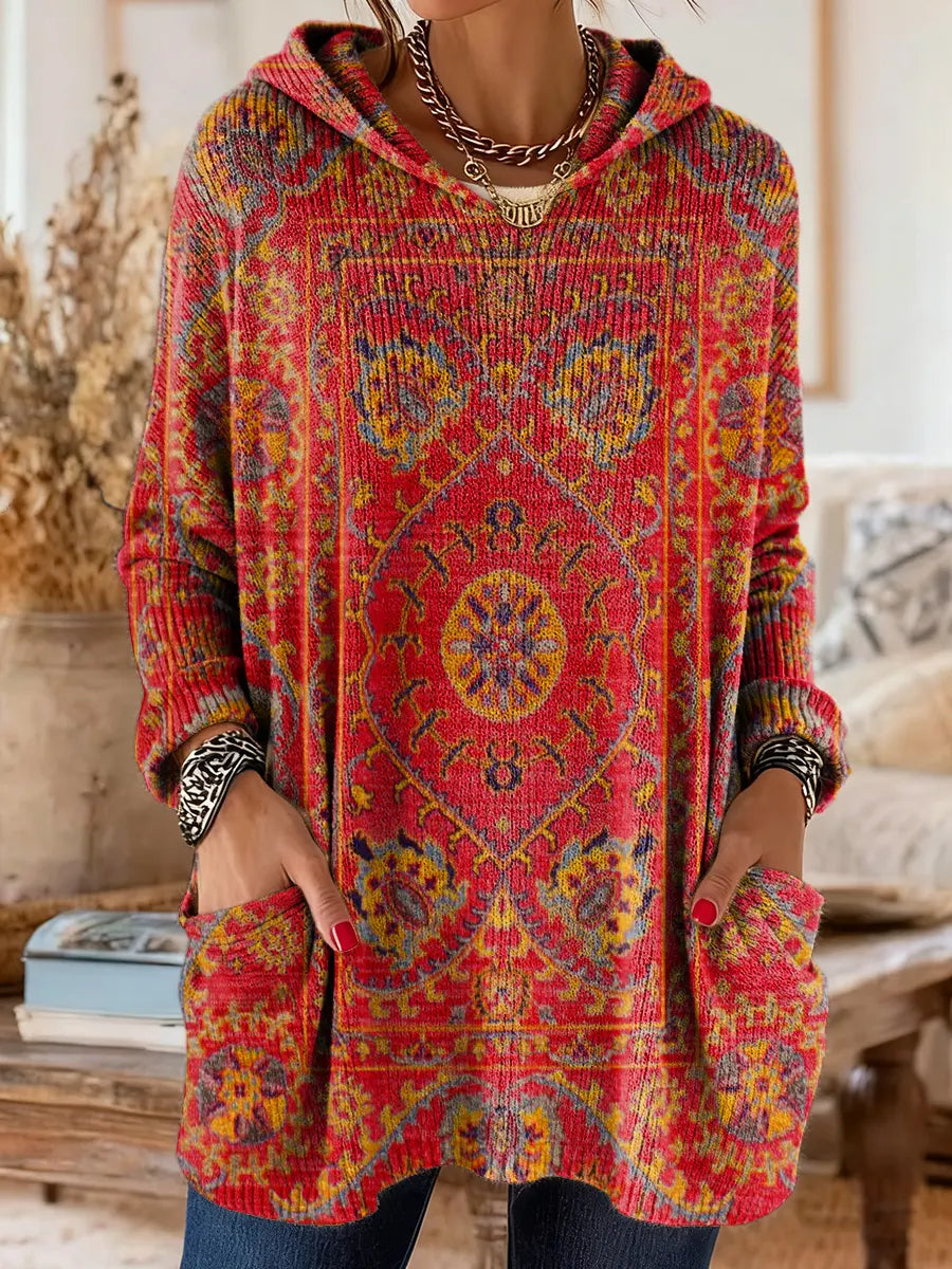 SISSA | Retro Ethnic Print Hooded Tunic