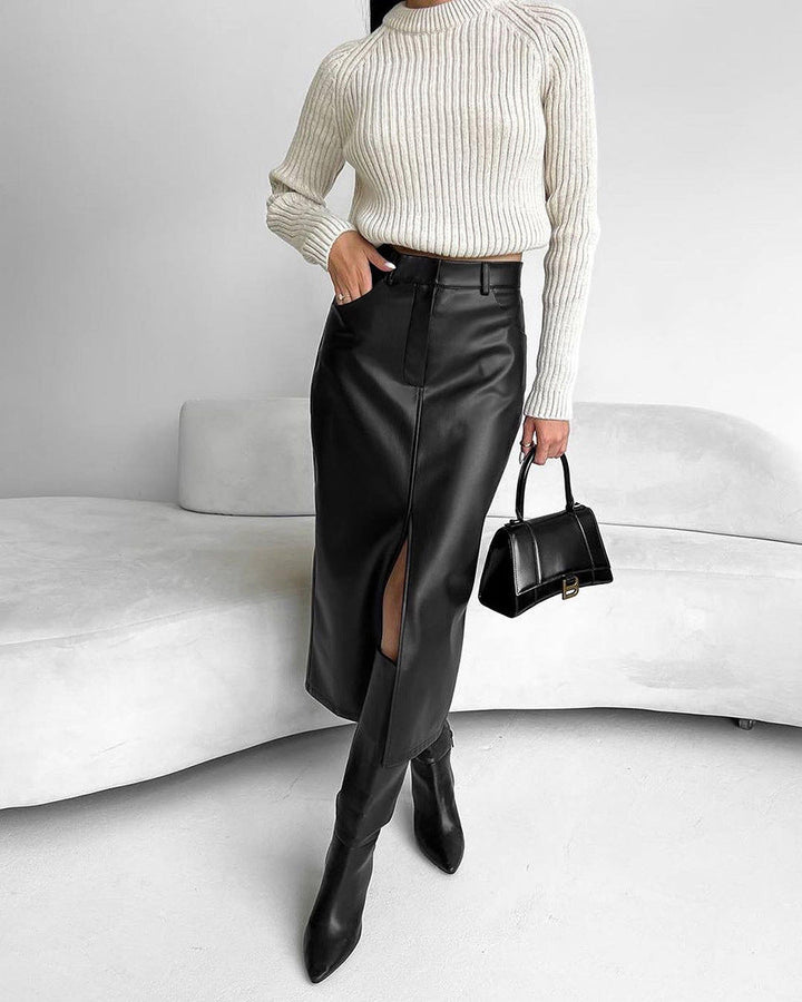 AMY | High Waist Front Split Midi Skirt