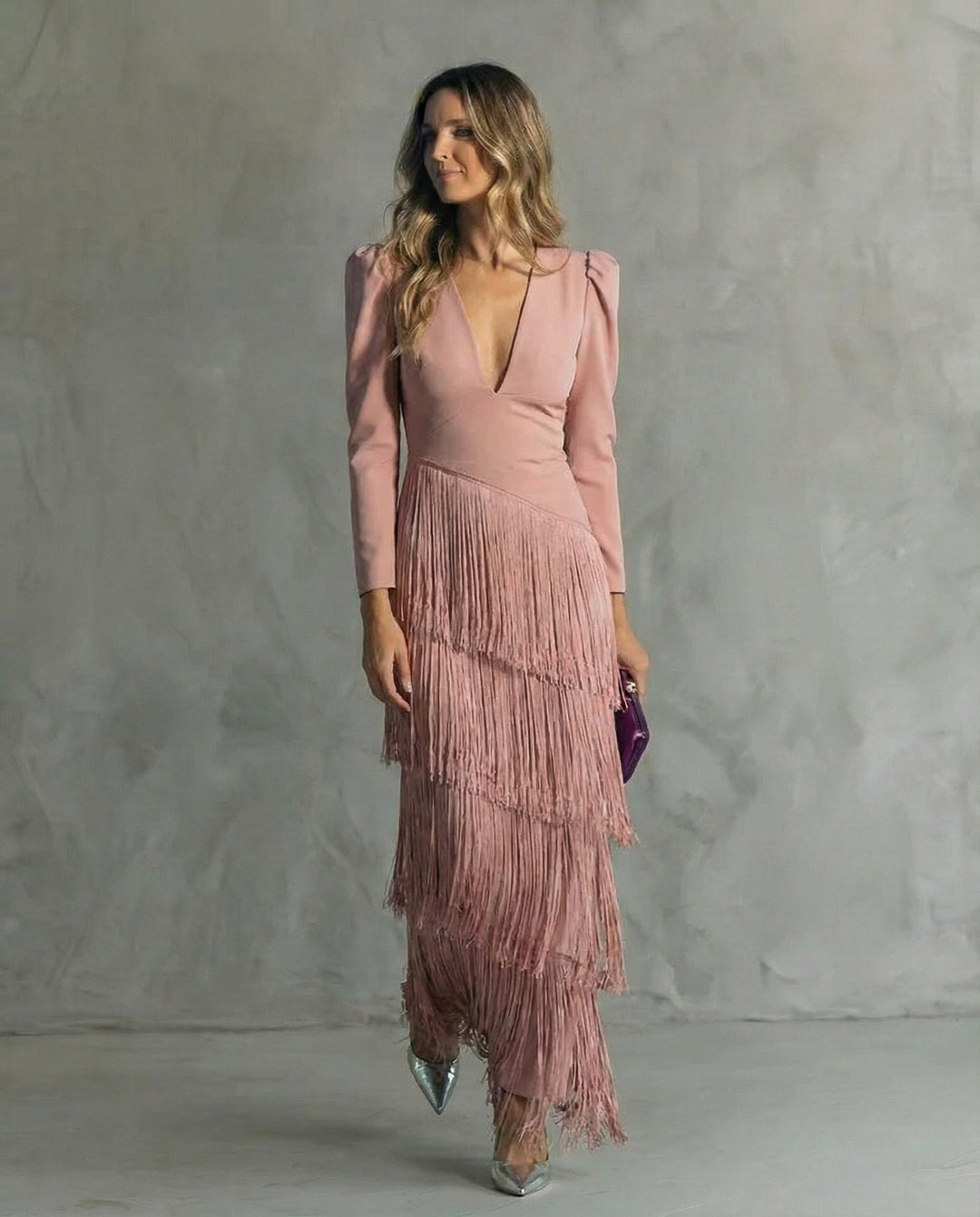LIVY | Elegant Midi Dress with Fringe Sleeves