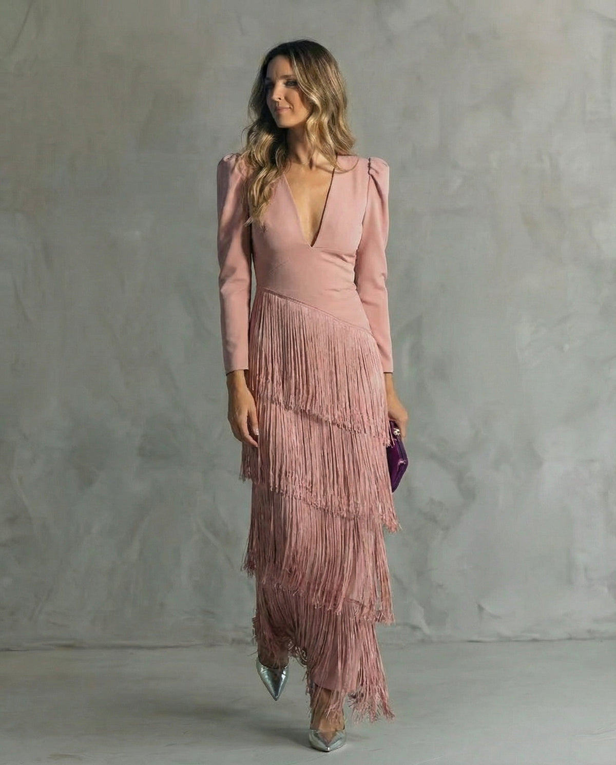 LIVY | Elegant Midi Dress with Fringe Sleeves