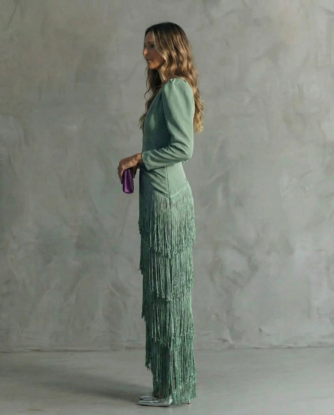 LIVY | Elegant Midi Dress with Fringe Sleeves