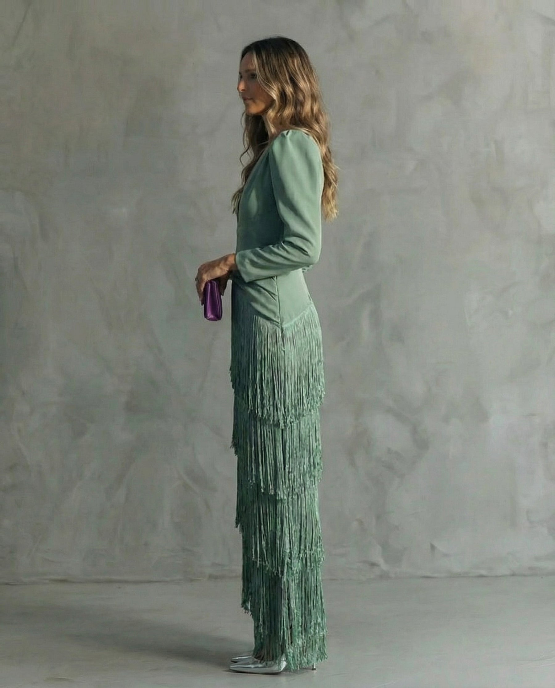 LIVY | Elegant Midi Dress with Fringe Sleeves