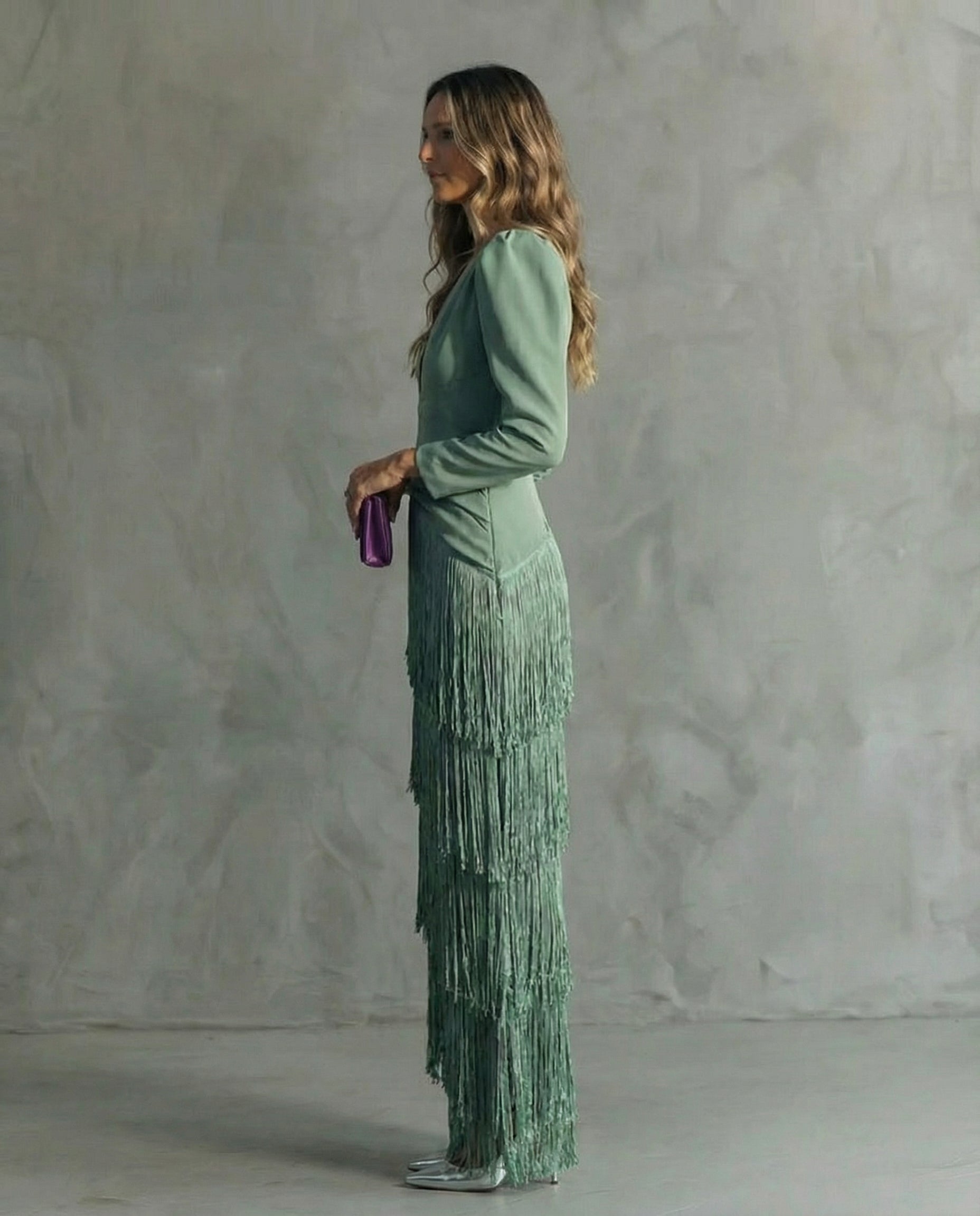 LIVY | Elegant Midi Dress with Fringe Sleeves