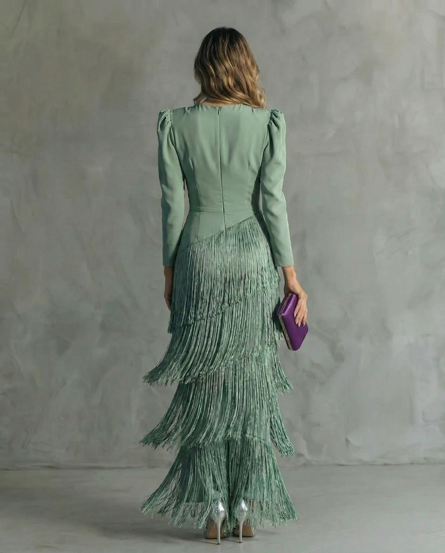 LIVY | Elegant Midi Dress with Fringe Sleeves