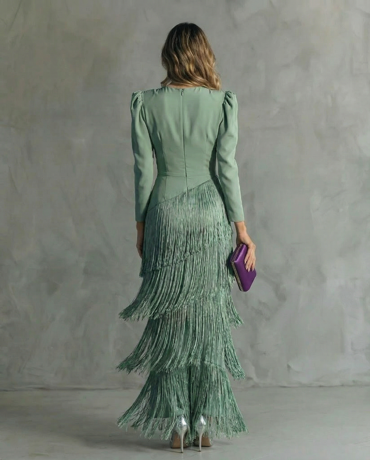 LIVY | Elegant Midi Dress with Fringe Sleeves