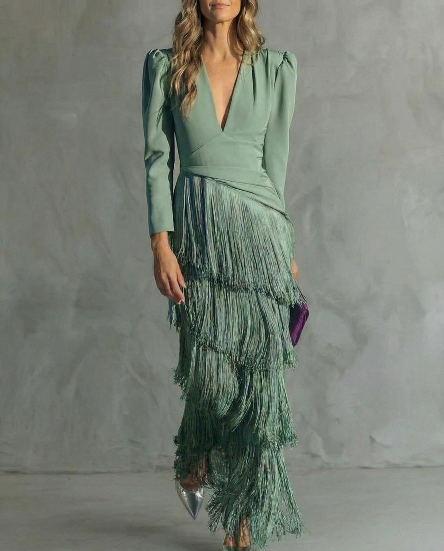 LIVY | Elegant Midi Dress with Fringe Sleeves