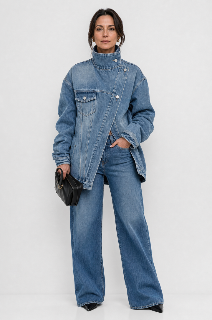 SKYE | Vintage Washed High Neck Asymmetric Jacket