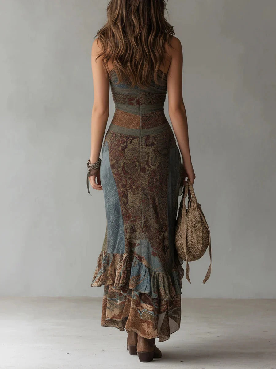 MARIANNA | Asymmetrical Long Dress with Print and Side Slit