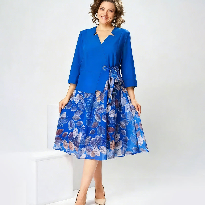 LENI | Elegant Faux Two-Piece Leaf Print Dress