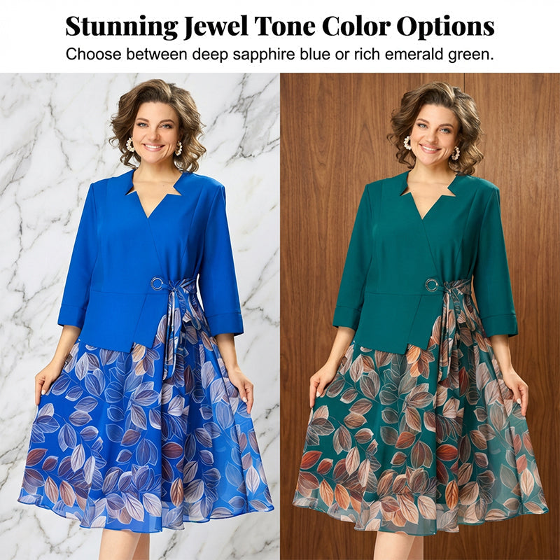 LENI | Elegant Faux Two-Piece Leaf Print Dress